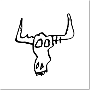 Bull Skull Doodle Black Posters and Art